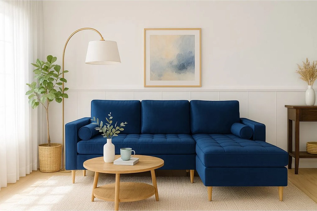 Narożnik prawy rozkładany Monza 246x172 cm z funkcją spania - granatowy Monolith 77