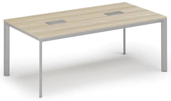 Stół konferencyjny PRIMO INVITATION, 200x100 cm, dąb naturalny + 2x port blatowy TYP III, srebrny