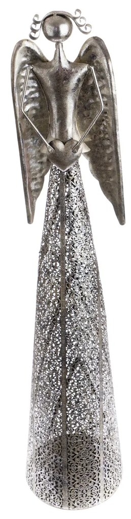 Metalowy świecznik ozdobny Srebrny anioł, 98,5 cm