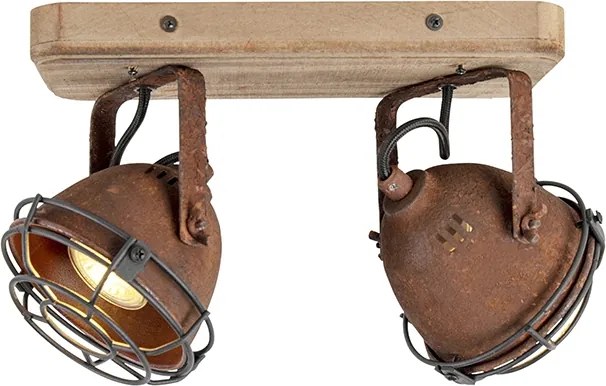 Industrialny reflektor rustykalno-brązowy z drewnem, regulowany, 2-punktowy - Gina