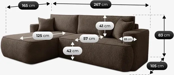 Narożnik z Funkcją Spania ARVON Rozkładany Lewostronny Mocca Boucle