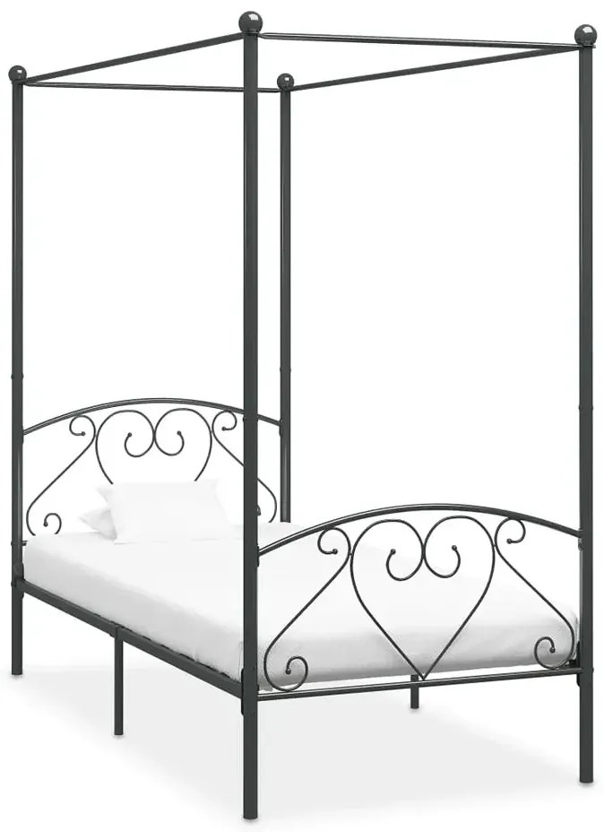 Szare metalowe łóżko rustykalne z baldachimem 120x200 cm - Nila