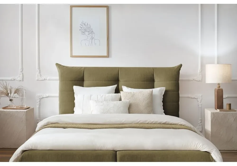 Ciemnozielone tapicerowane łóżko dwuosobowe ze schowkiem i stelażem 160x200 cm Clothilde – Bobochic Paris