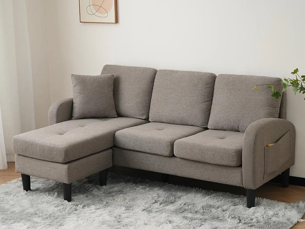 Narożnik z szezlongiem - 3 miejsca - tkanina bawełniana i lniana - Szary antracytowy