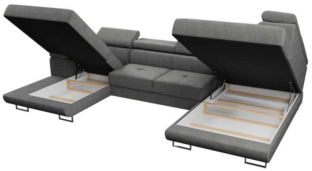 Duża sofa narożna z regulowanymi zagłówkami i pojemnikiem na pościel, złoty/musztardowy, Aspen U, prawy
