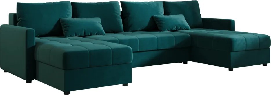 PROMOCJA Rozkładany narożnik w kształcie U VENORIA 285x146 cm, naftowa + 2 poduszki GRATIS II jakość