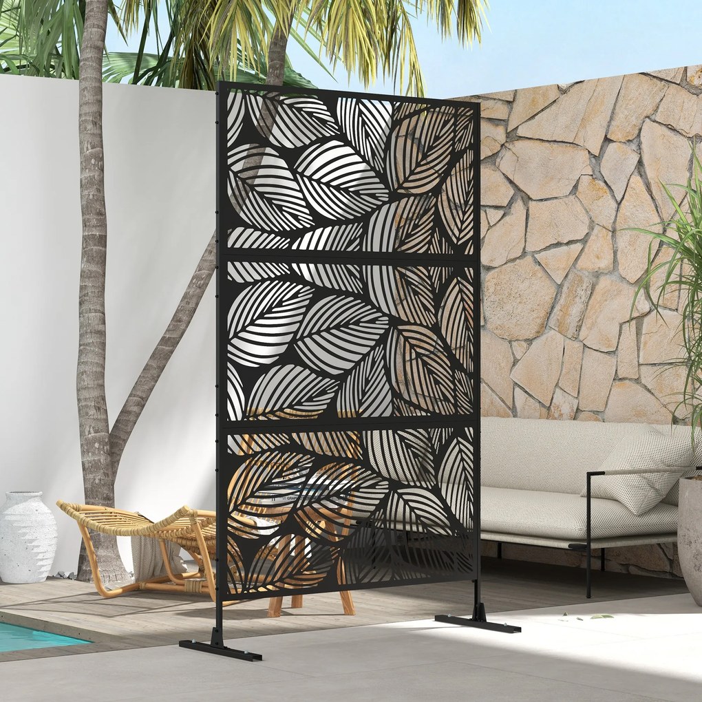 Outsunny Parawan Ogrodowy Metalowy z Motywem Floralnym, 122 x 45 x 198 cm, Czarny | Aosom PL