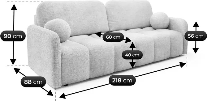 Sofa ZEN Rozkładana Dwuosobowa Szara Szenil Japandi