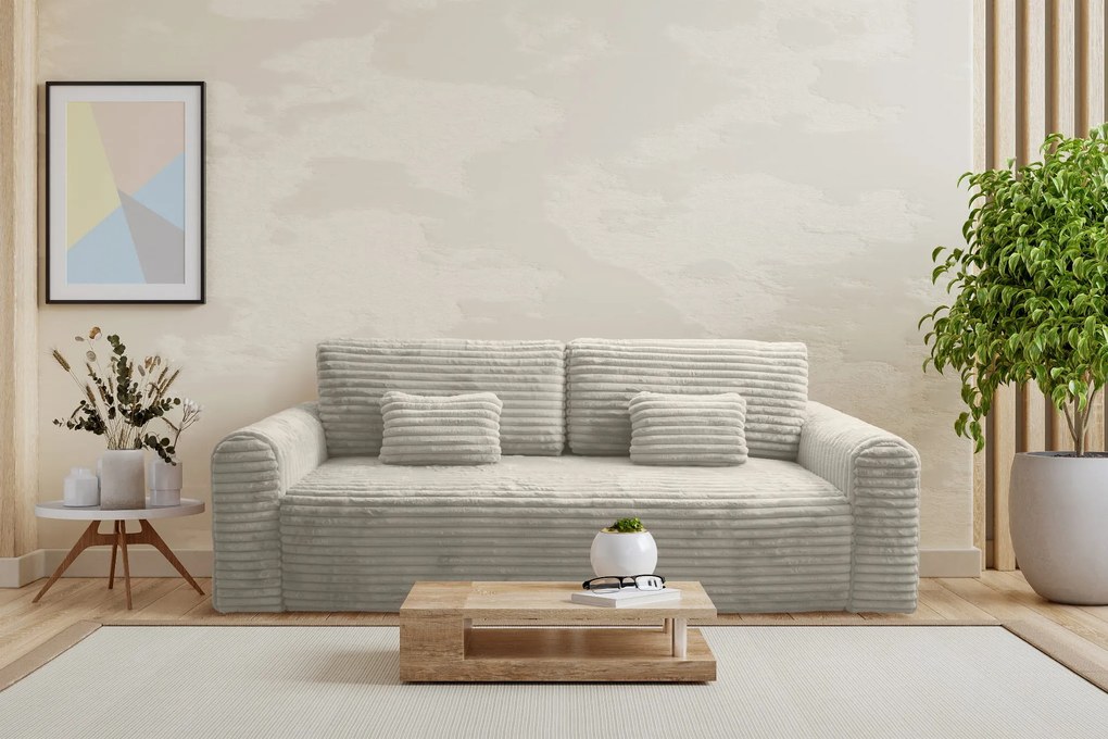 Sofa tapicerowana TEDDY beżowa szenilowa z funkcją spania z pojemnikiem