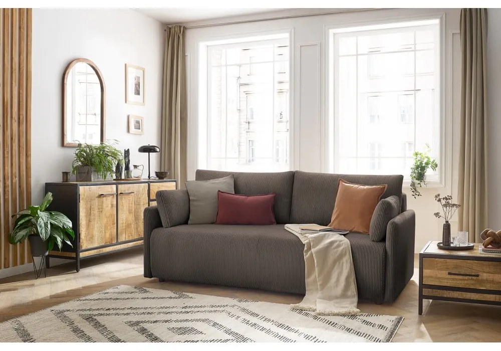 Brązowa sztruksowa rozkładana sofa 211 cm Marcel – Bobochic Paris