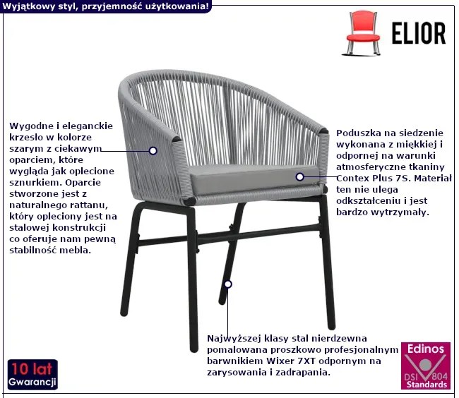 Zestaw 2 rattanowycvh antracytowych krzeseł ogrodowych E3-P14