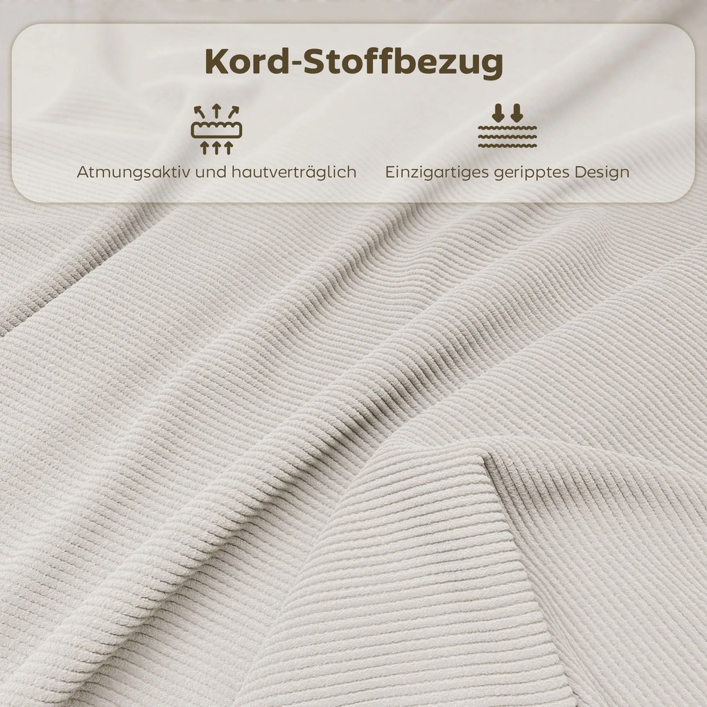 HOMCOM Zestaw 4 Wyściełanych Krzeseł Składanych, Foteliki z Pokryciem Sztruksowym, Oparcie, Stalowe Ramię, Kremowy