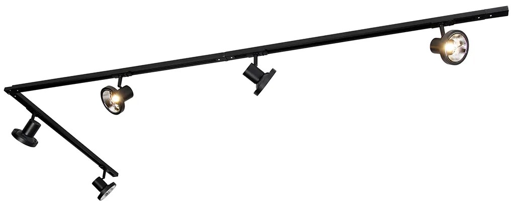 Nowoczesny system oświetlenia szynowego z 5 czarnymi reflektorami jednofazowymi 300 cm - Iconic Jeany
