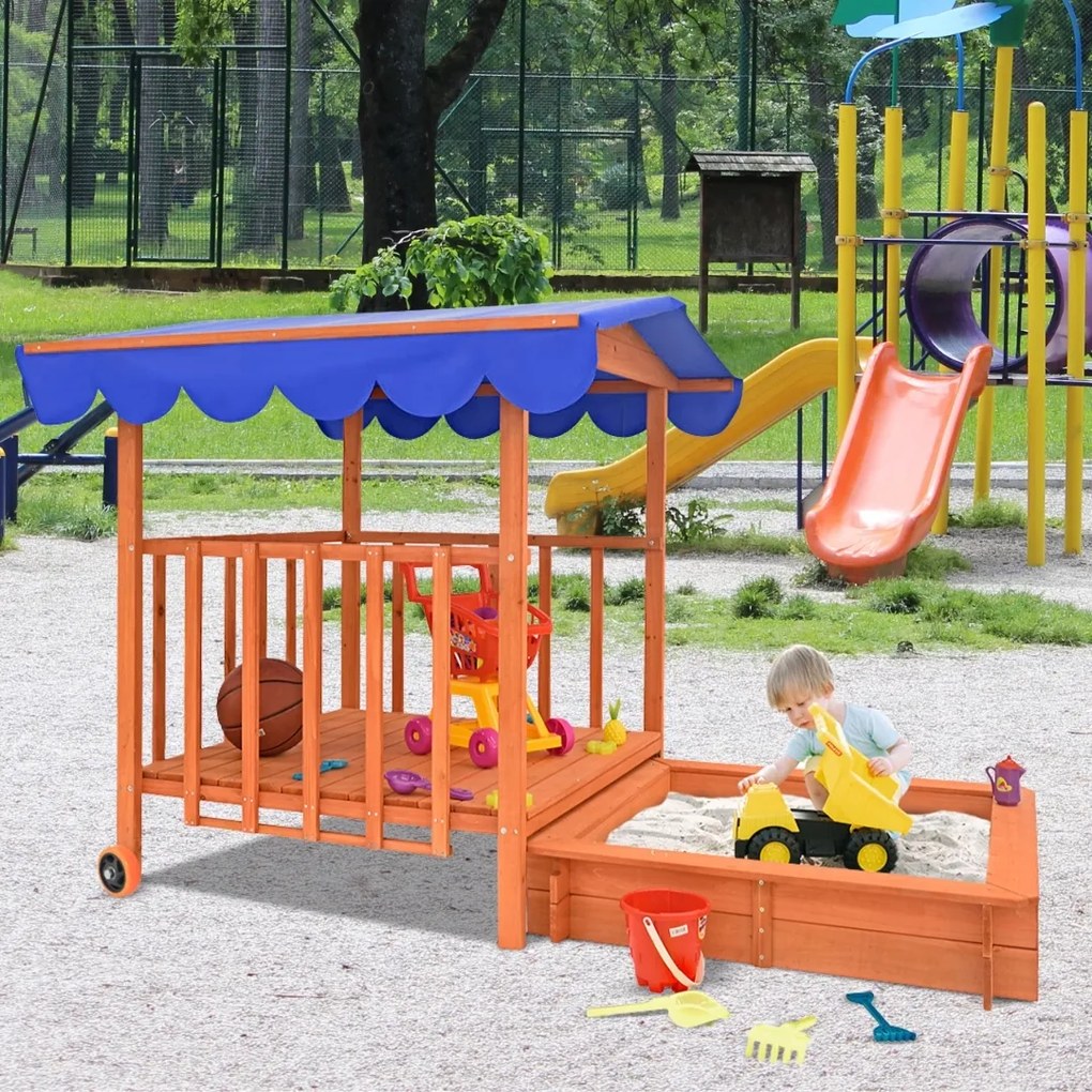 Piaskownica z werandą HAPPY, 130x130x143cm, brązowa/niebieska Jurhan