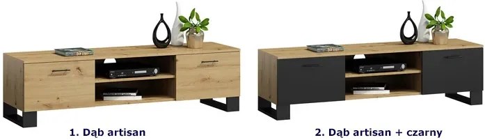 Szafka RTV na czarnych nóżkach dąb artisan W8-F20