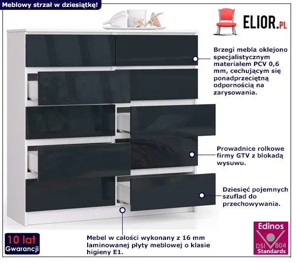 Komoda do salonu biała + grafit połysk N0-T15