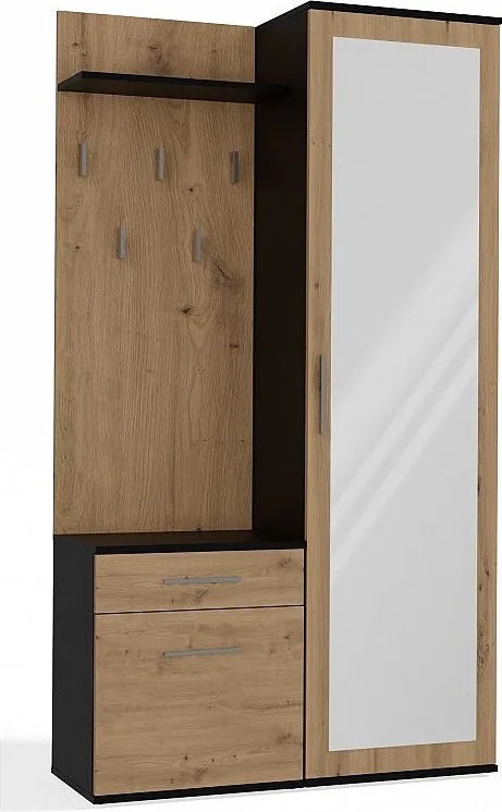 Garderoba Duo | Antracyt/Dąb Artisan | 100x35x180 cm| Szafa, Lustro, Wieszak, Szuflada, Szafka