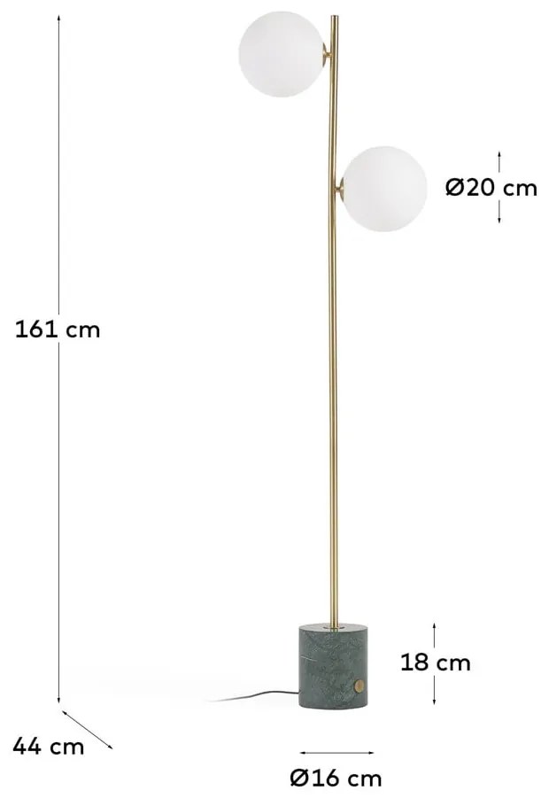 Lampa stojąca w zielono-złotym kolorze ze szklanym kloszem (wys. 161 cm) Lonela – Kave Home