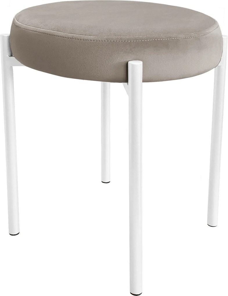 Taboret DIOR stelaż metalowy tkanina Welur : Kolor Stelaża - Biały, Kolor tkaniny - VELVET - MG09, Typ tkaniny - Velvet