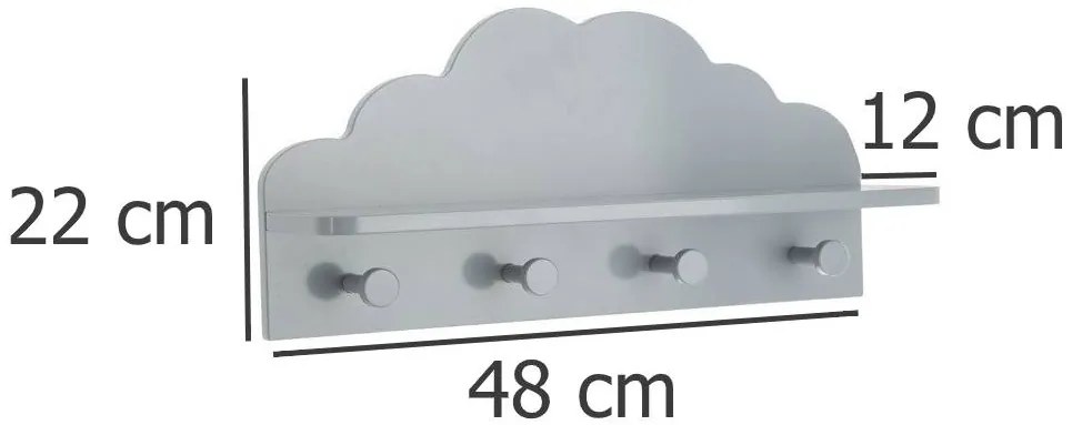 Półka z 4 wieszakami CLOUD, 48 x 22 x 12 cm