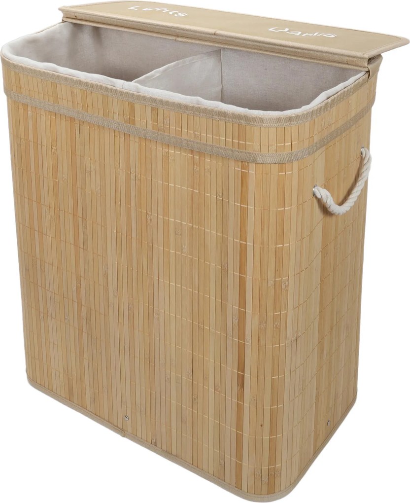 Bambusowy kosz na pranie, dwukomorowy ARVI, 100 l