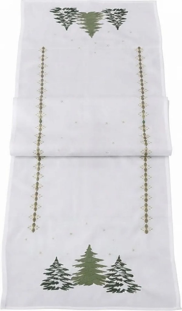 Świąteczny bieżnik na stół EVERGREEN CHARM 40x140 cm, biały