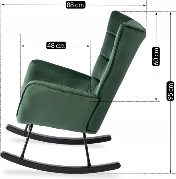 Fotel Bujany na Biegunach Uszak Wypoczynkowy JACKSON Zielony Welurowy do Salonu Nowoczesny