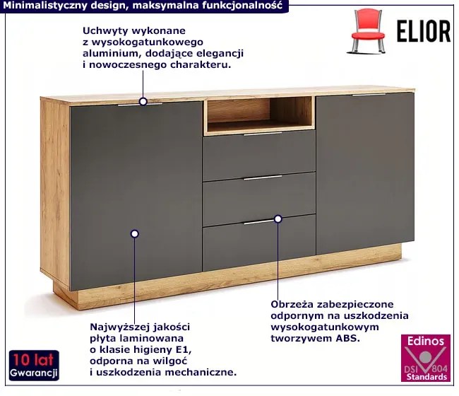 Nowoczesna komoda dąb craft + lava mat - Kyle 12X