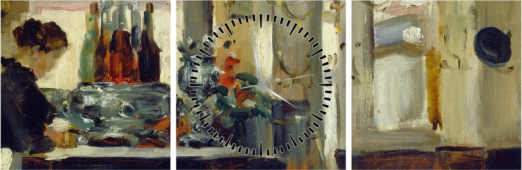 Obraz - Style of Edouard Manet, Bon Bock Cafe, reprodukcje (z zegarem) (90x30 cm)
