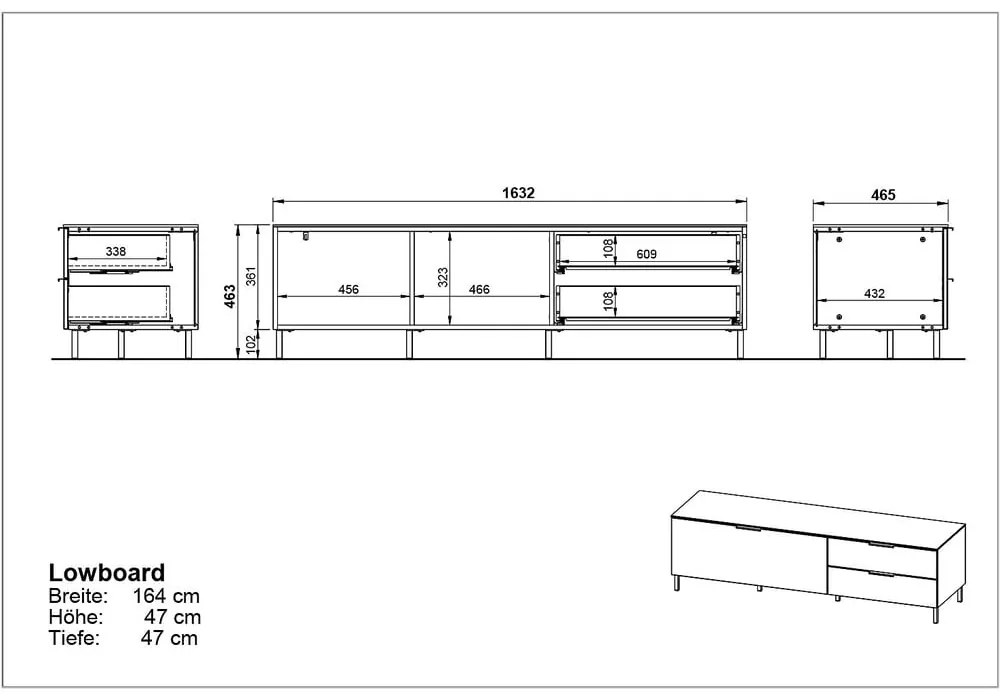Szara szafka pod TV w dekorze dębu 164x47 cm California – Germania