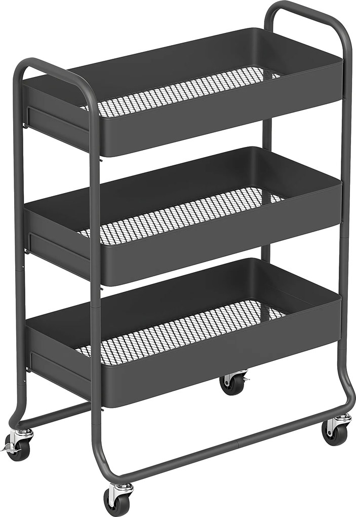 HOMCOM Wózek kuchenny, 3 kosze, 4 kółka, metal, czarny