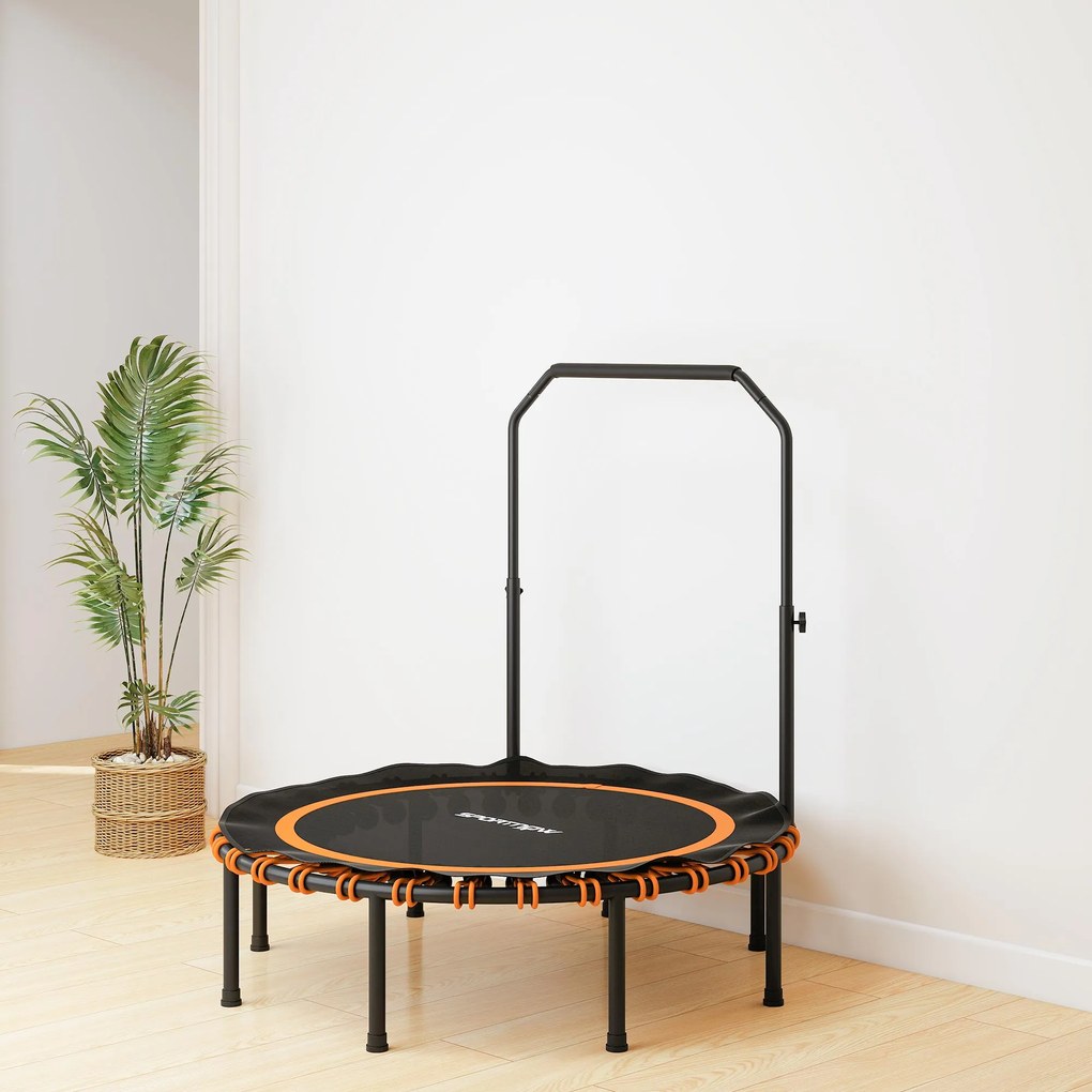 SPORTNOW Trampolina fitness z regulowaną poręczą, trampolina sportowa do użytku wewnątrz i na zewnątrz, stal, tworzywo sztuczne, pomarańczowy