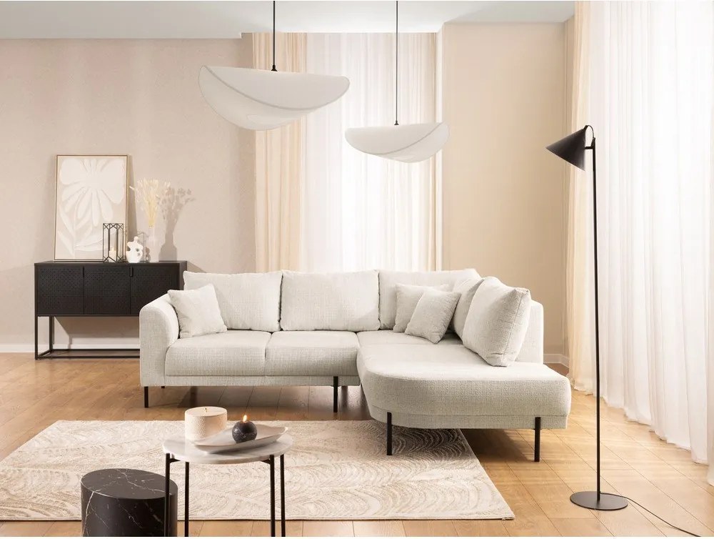 Beżowy narożnik z tkaniny szenilowej (prawostronny/w kształcie litery L) Mauris – Ropez