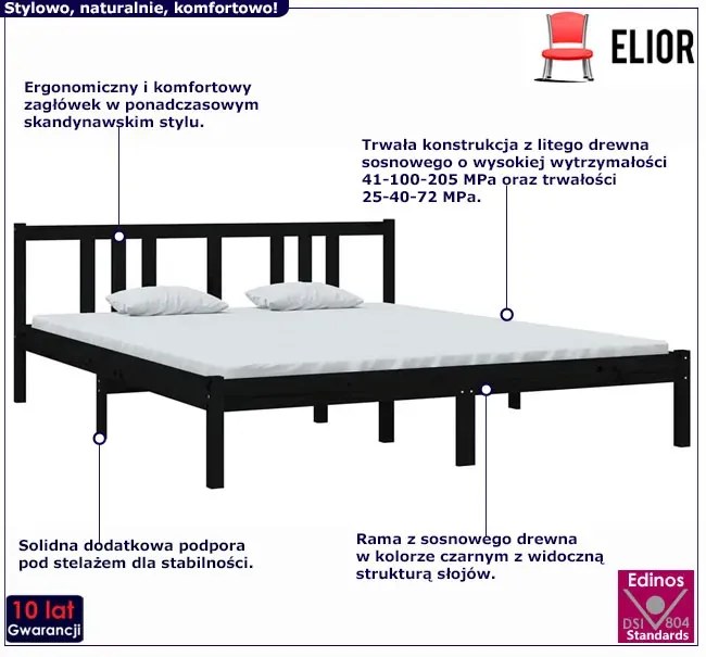 Czarne drewniane łóżko z zagłówkiem 160x200 cm - Kenet 6X