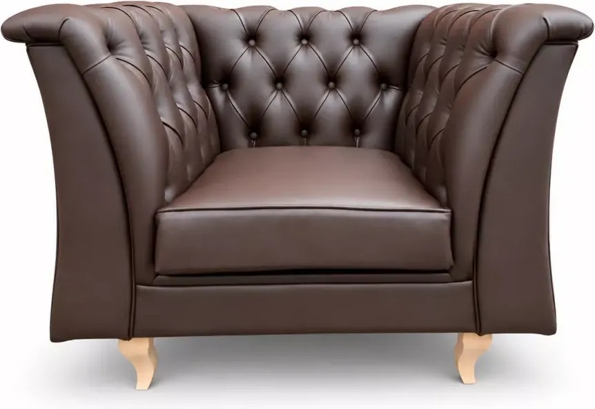 (Wyprzedaż) Pikowany fotel Chesterfield z brązowej ekoskóry