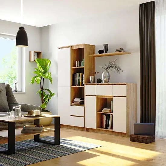 Minimalistyczna komoda do salonu dąb sonoma + biały Z4-N49