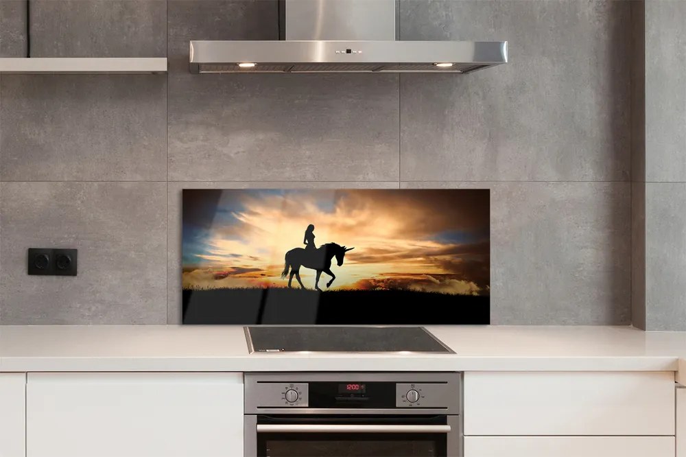 Szkło do Kuchni na Ścianę Podróż na Jednorożcu o Zmierzchu