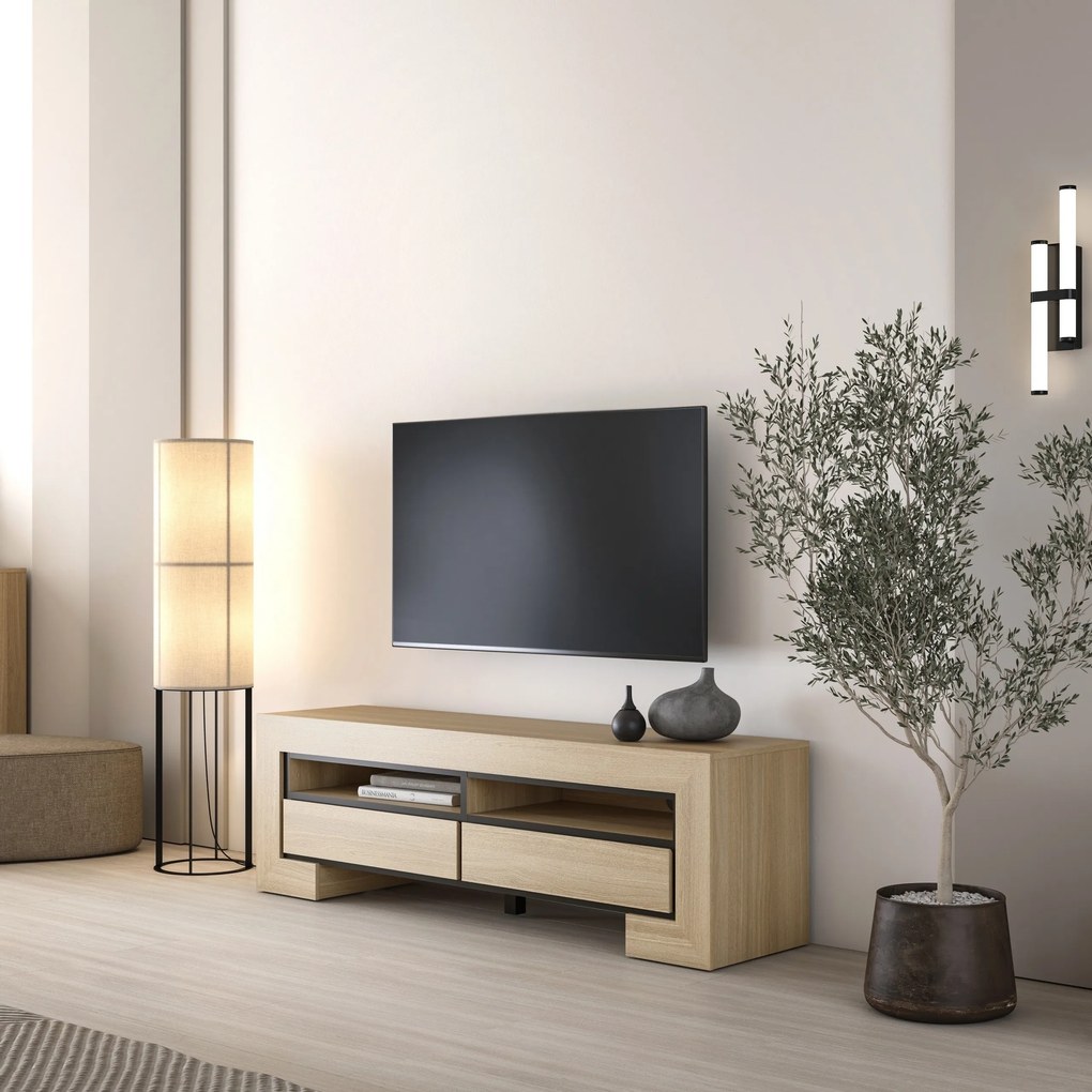 Szafka RTV stojąca LUNO 160 cm do Salonu pod Telewizor 2 Szuflady - Dąb