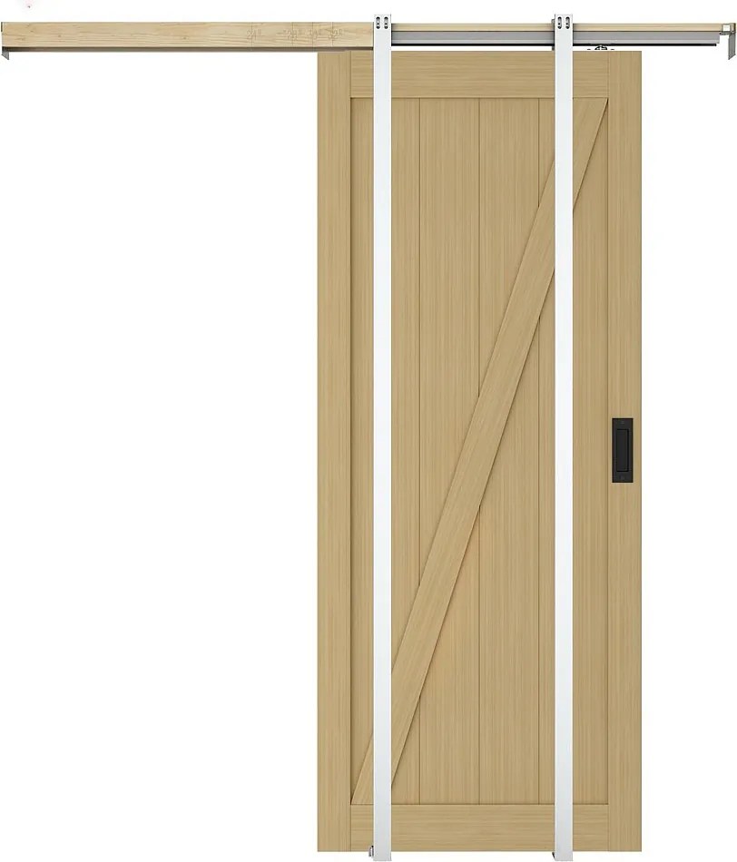 Drzwi przesuwne chowane w ścianie z drewna i MDF - Naturalny jasny - wys. 205 x szer. 73 cm - BALERMA