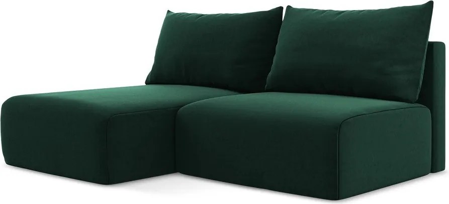 Ciemnozielony aksamitny rozkładany/ze schowkiem narożnik (lewostronny/z szezlongiem) Kalena – Makamii
