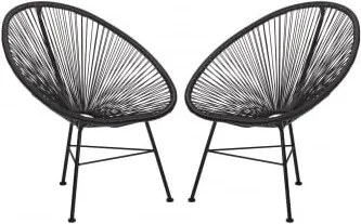 Zestaw 2 Krzeseł Ogrodowych Ze Stali I Wikliny Syntetycznej New Acapulco Czarna - Sklum