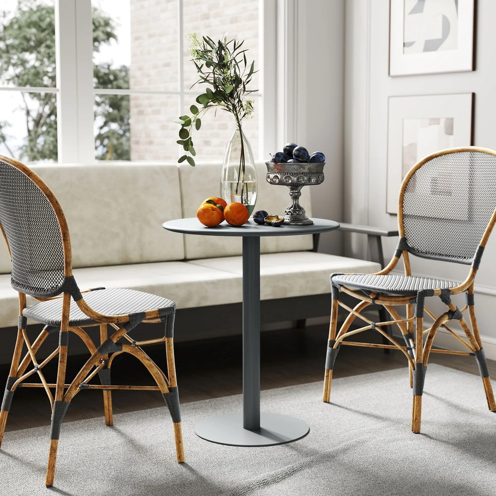 HOMCOM Okrągły stół dla 2 osób, stalowy, do wnętrz i na zewnątrz, szary | Aosom PL