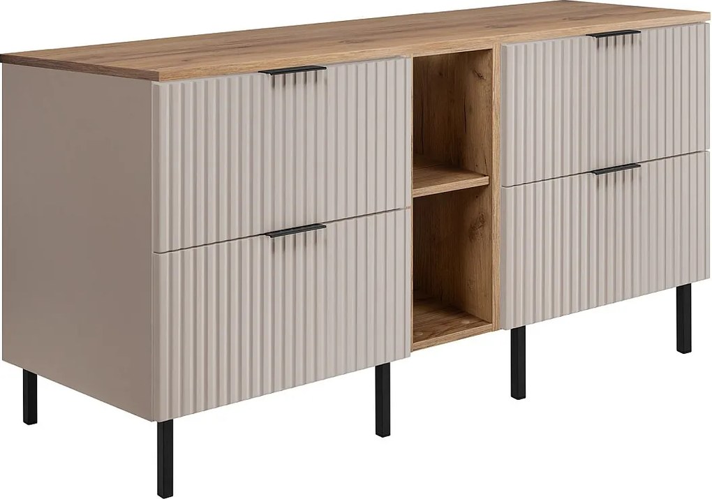 Szafka pod umywalkę, kaszmir/dąb Craft + czarny uchwyt, 140 (2 x 60 + 20) x 77 x 46 cm + blat, czarne nogi