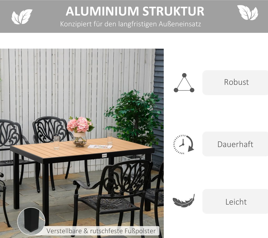 Outsunny stół ogrodowy dla 6 osób, aluminium 140 cm x 90 cm x 74 cm