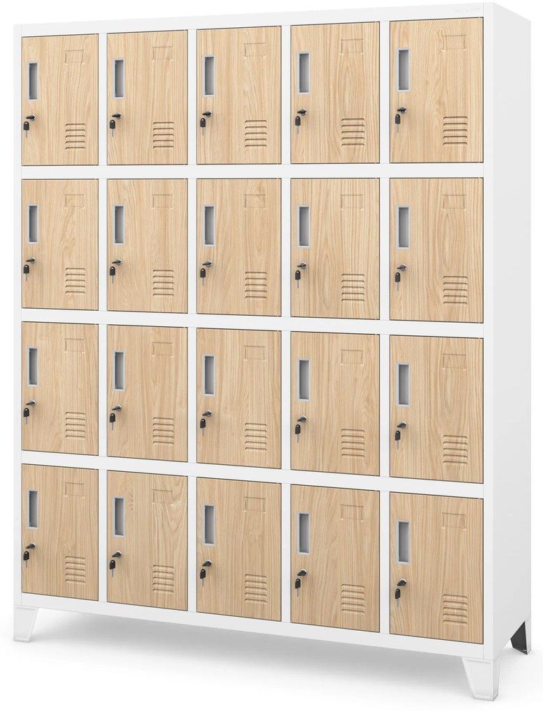 Szafa skrytkowa socjalna BHP biała/dąb sonoma: Eco Design ROBERT, 1360 x 1720 x 450 mm