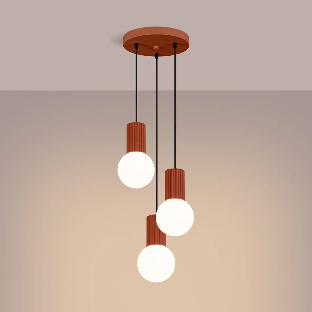 Lampa wisząca HALO 3P ochra czerwona ryflowana SOLLUX  LIGHTING