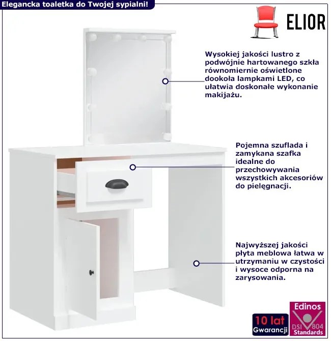 Biała toaletka z lustrem z lampkami led C4-F73