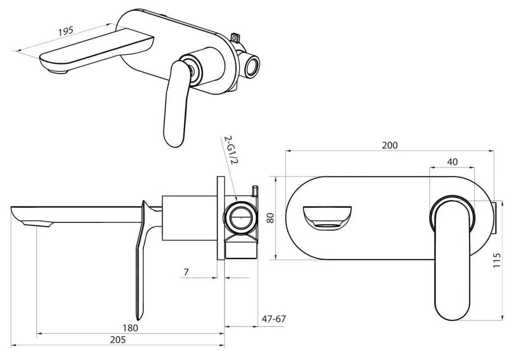 Bateria umywalkowa podtynkowa czarna CONCEPCION black