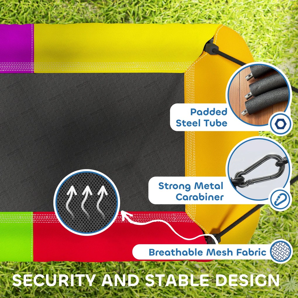 AIYAPLAY Huśtawka typu gniazdo regulowana do 300 kg z regulowanymi linami dla dzieci w wieku 3-8 lat 148x77x180 cm wielokolorowa | Aosom PL