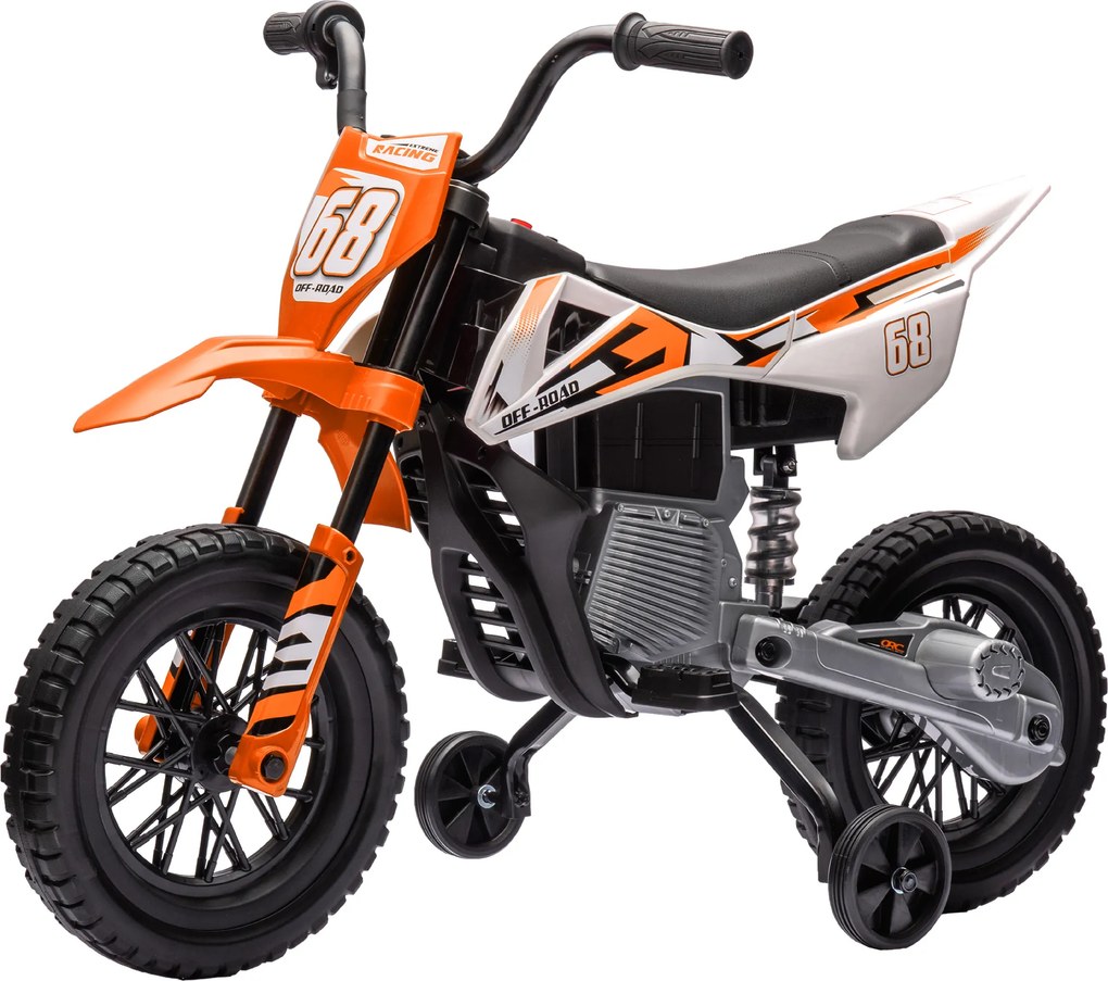 AIYAPLAY Elektryczny motocykl dla dzieci z manualną kontrolą gazu, kołami treningowymi, muzyką, Pomarańczowy